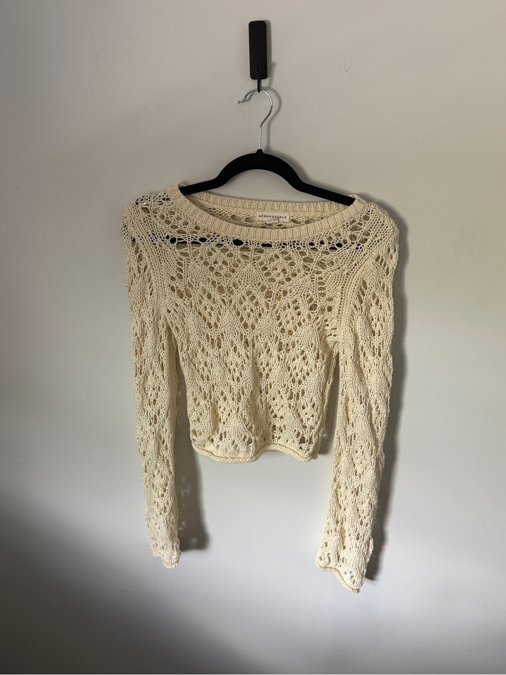 Aeropostale Cream Crochet Open-Knit Long Sleeve Top